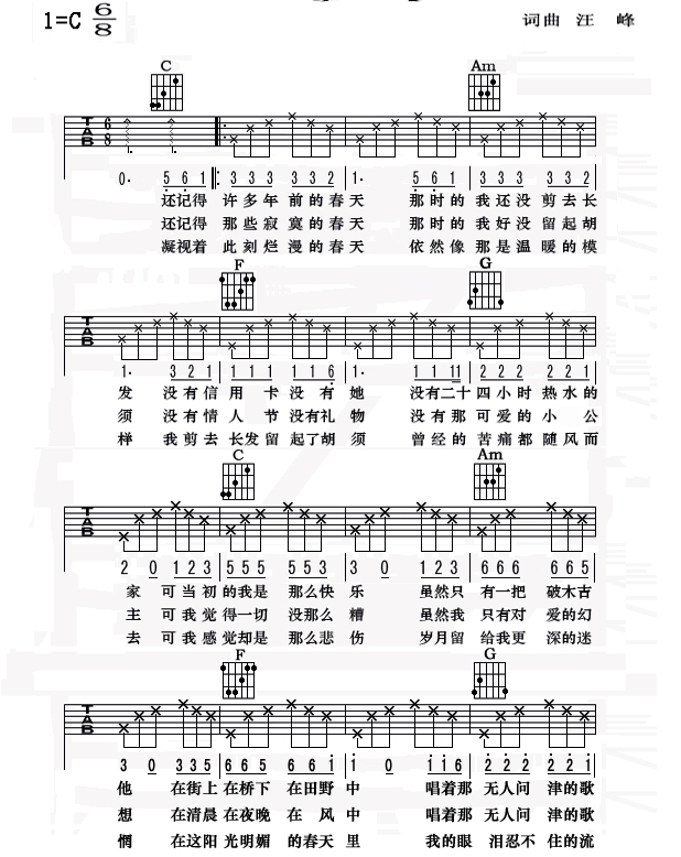 《春天里吉他谱》_张靓颖_C调 图一